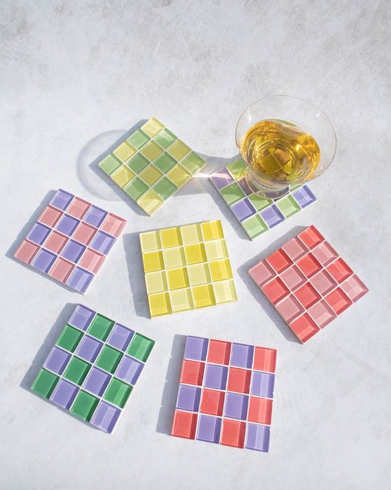 Glass Tile Coasters  Handmade Drink Coasters  Square | Etsy added by Spoak 