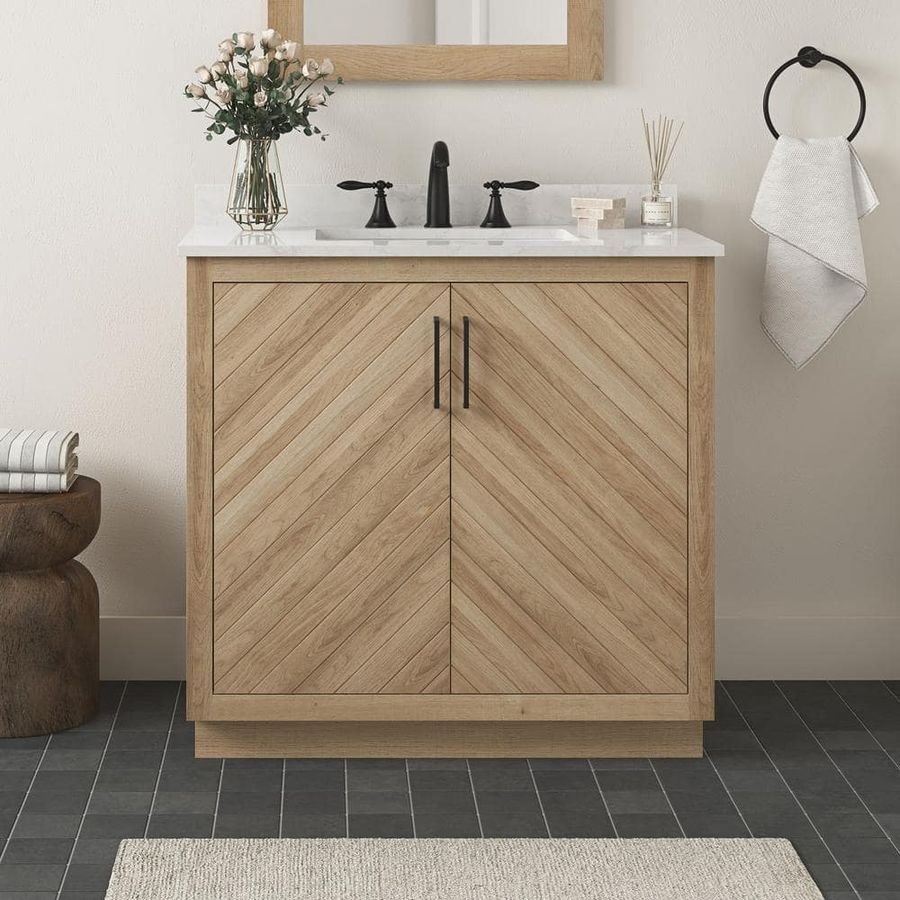 Glacier Bay Huckleberry 36 in. Single Sink Weathered Tan Bath Vanity with White Engineered Stone Top (Assembled) Huckleberry36WT - The Home Depot added by Cornelia Spiske