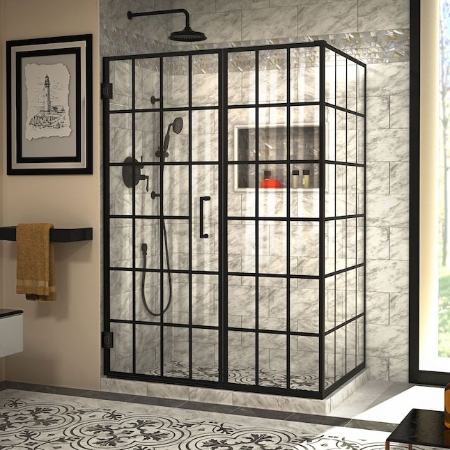 DreamLine  Unidoor Toulon 51-7/8-in W x 72-in H Frameless Hinged Satin Black Standard Shower Door (Clear Glass) added by Courtney Caldwell