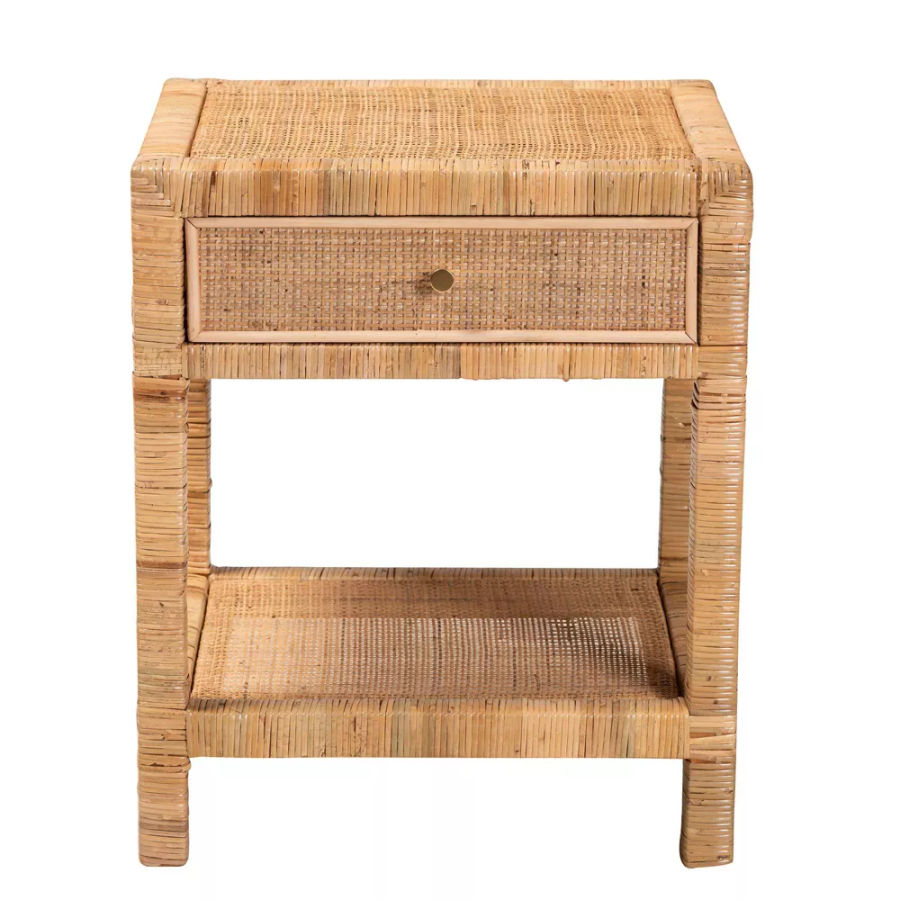 Adelia Natural Rattan & Mahogany 1 Drawer Nightstand with Shelf - Baxton Studio added by Daniela Ulloa Villarreal