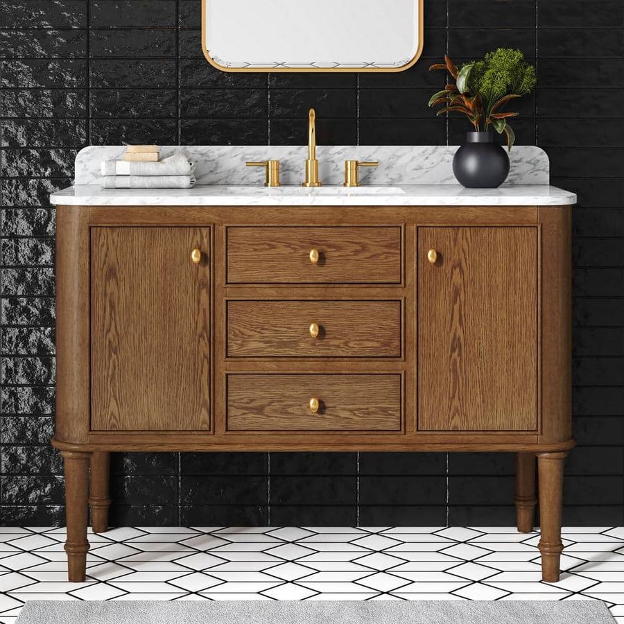 Home Decorators Collection Collette 48 in W x 22 in D x 35 in H Single Sink Bath Vanity in Cinnamon Oak With White Carrara Marble Top 23016-VS48-CO - The Home Depot added by Paige Heim