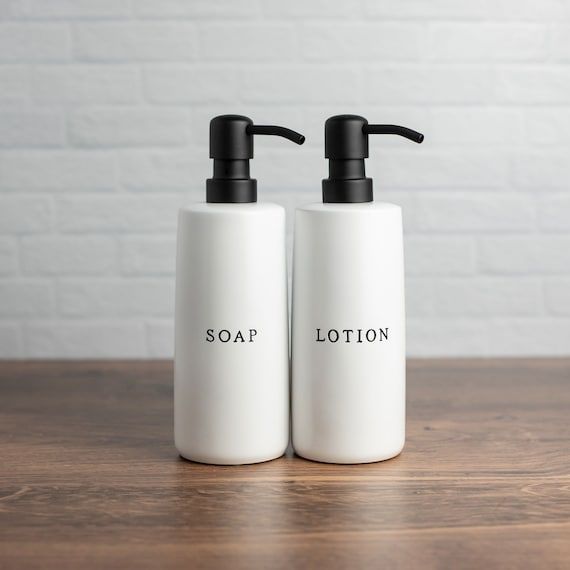 Soap  Lotion Dispenser Set  White Soap Dispenser Bottles  | Etsy added by Spoak Member