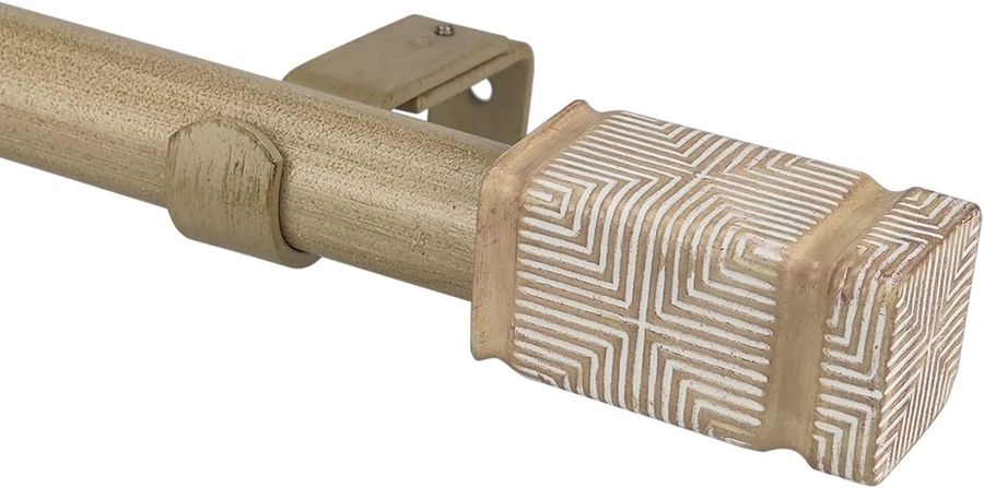 Rustic Boho Style Single Curtain Rod Set with Carved Square Finial, 36-72 inch, Standard Single Beige Drapery Rod for 1 Pack, 1 inch diameter, Adjustable Length added by Ruthann R