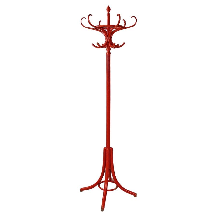 Italian Modern Red Wooden Floor Coat Hanger, 1970s added by Kacey Dillier