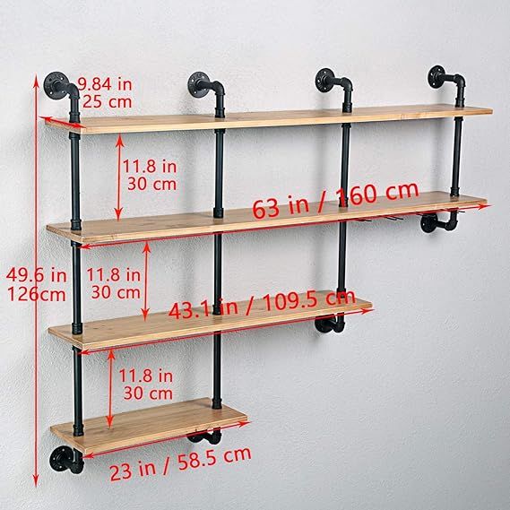 4-Tiers 63" Industrial Pipe Shelving - Black, Size A  added by Kate Lynn Nemett