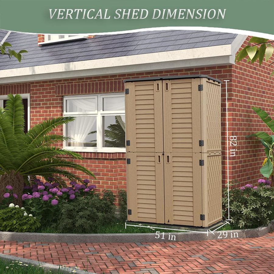 HOMSPARK Storage Shed Weather Resistance, Multi-Purpose Outdoor Storage Cabinet for Backyards and Patios, Horizontal Storage Shed for Lawnmower, Patio Accessories (Coffee, Tall - 53 cu.ft) added by sallie tyler