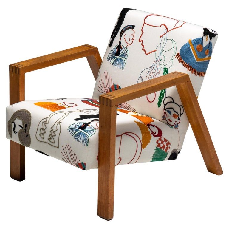 Dutch Modernist Chair in Pierre Frey Fabric, 1960s added by Elizabeth Bates