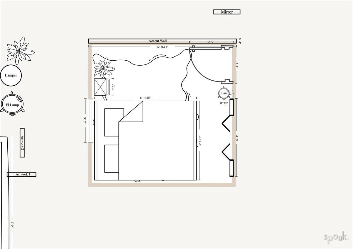 Square Bedroom Floor Plan designed by Hillary Vesley