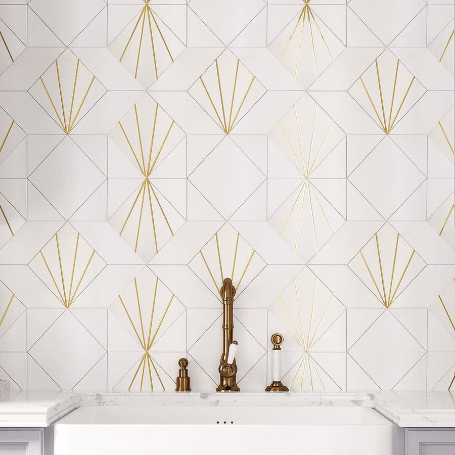 Art Deco White Marble and Brass Inlay Mosaic Tile added by Shannon Bernier