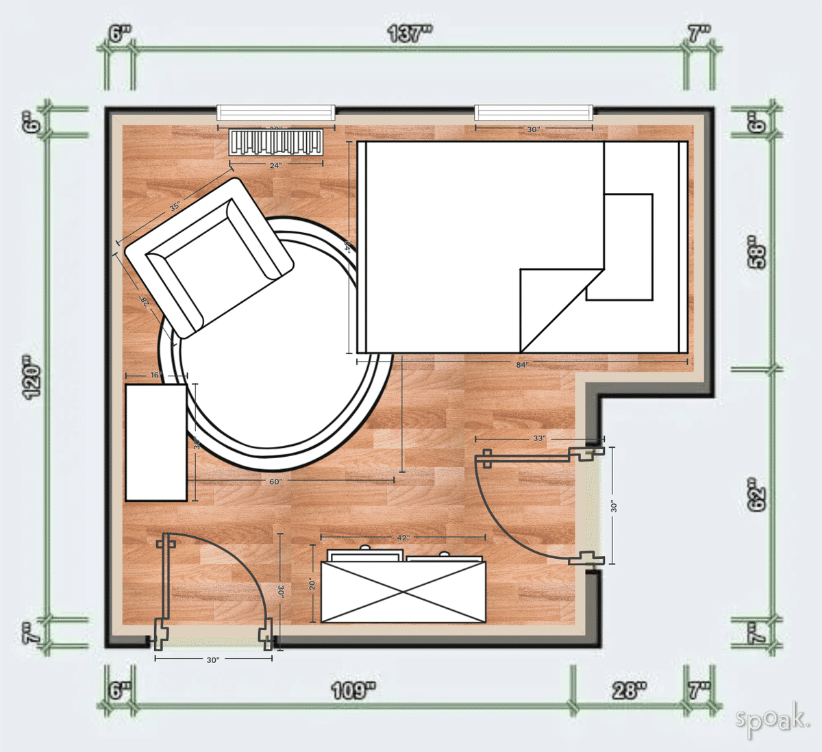 L-Shaped Bedroom Layout designed by Charlie Lo