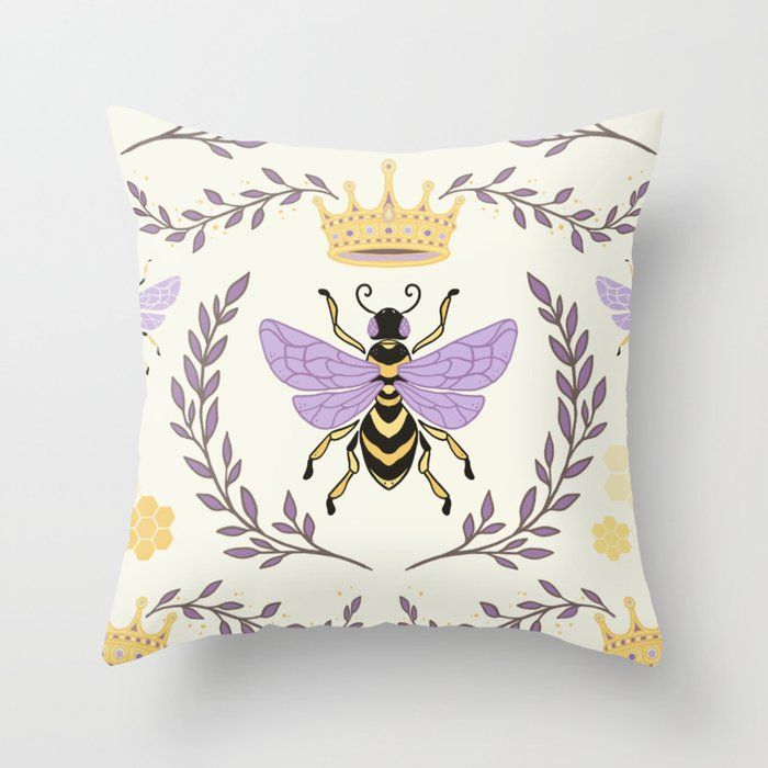 Queen Bee - Lavander Purple and Yellow Throw Pillow by Avenie added by Ashley Genard