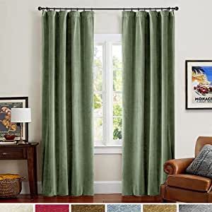 Lazzzy Green Velvet Curtain 96 inch Length Bedroom Blackout Curtain Thermal Insulated Drape for Living Room Darkening Sound Proof Window Treatment Rod Pocket Home Decor 1 Panel Sage Green added by Madeline Wood