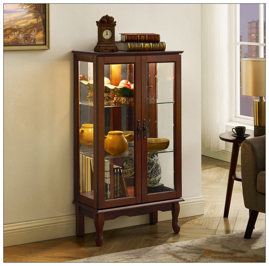 Alcott Hill Cenia Lighted Curio Cabinet with Adjustable Shelves and Mirrored Back Panel,not included bulb & Reviews | Wayfair added by Kathryne Gettas