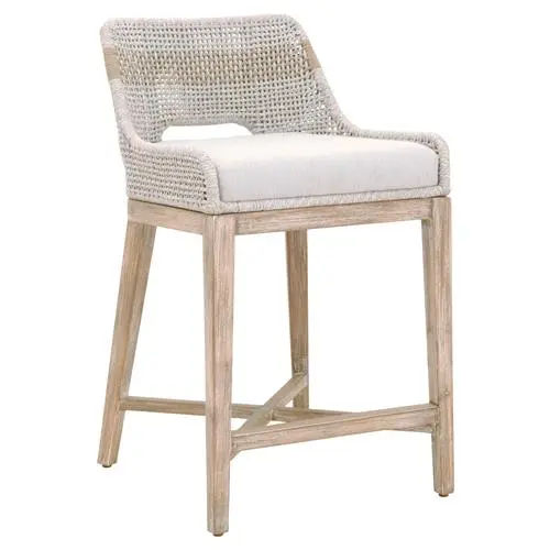 Theodore Coastal Beach Woven Grey Upholstered Brown Mahogany Frame Counter Stool added by Jamie Stellato