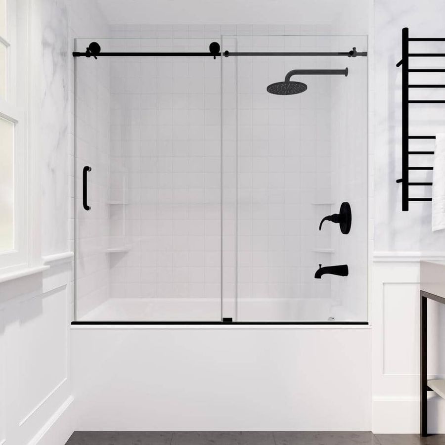 ANZZI Don Series 60 in. x 62 in. Frameless Sliding Bathtub Door in Matte Black with Handle SD-AZ17-01MB - The Home Depot added by Mary Alice Gajo