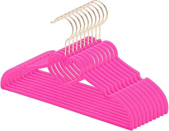 Kids Velvet Hangers 50 Pack, 12.8" Inch Non Slip Childrens Clothes Hangers, 360° Swivel Rose Gold Hook, Ultra Thin Space Saving Toddler Hangers - Baby Hangers for Closet (Hot Pink) added by Victoria Freise