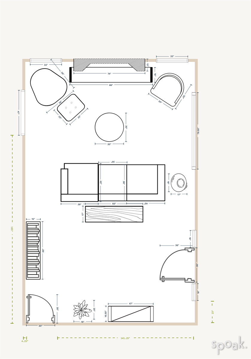 Large Living Room Layout designed by Kelly Warner