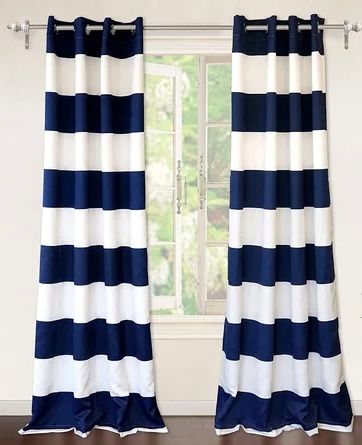 DriftAway Mia Stripe Room Darkening Grommet Unlined Window Curtains 2 Panels Each 52 Inch by 84 Inch Navy added by Lindsay Etter