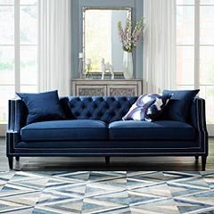 Marilyn 93" Wide Blue Velvet Tufted Upholstered Sofa | www.lampsplus.com added by Spoak Member