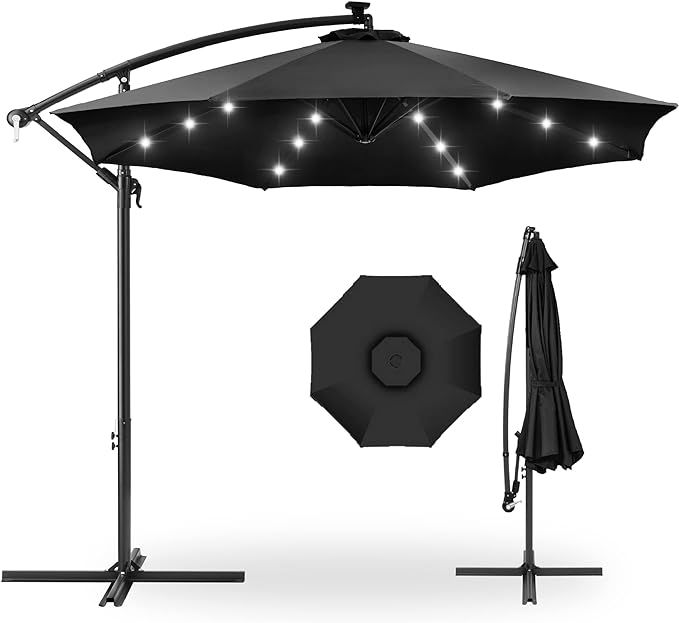 Best Choice Products 10ft Solar LED Offset Hanging Market Patio Umbrella for Backyard, Poolside, Lawn and Garden w/Easy Tilt Adjustment, Polyester Shade, 8 Ribs - Black added by Joyela Valentine