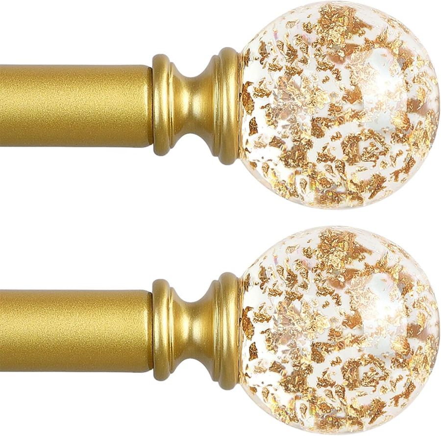 2 Pack Gold Curtain Rods for Windows 28 to 48 Inch,Heavy Duty Curtain Rods,Adjustable Curtain Rod Set,Translucent Ball Drapery Rods,Decorative Single Window Rod,Modern Curtains Rods 18-45",Brass added by Belinda McClendon