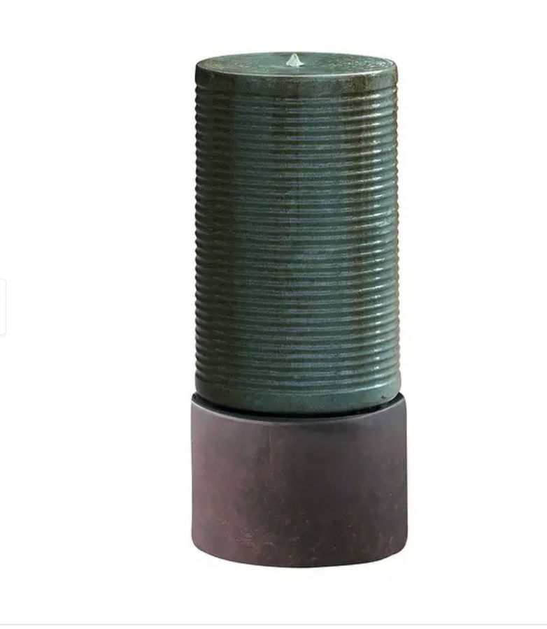 44" Tall Large Modern Cylinder Ribbed Tower Water Fountain With Rustic Base - Bed Bath & Beyond - 39508572 added by Desert Varnish