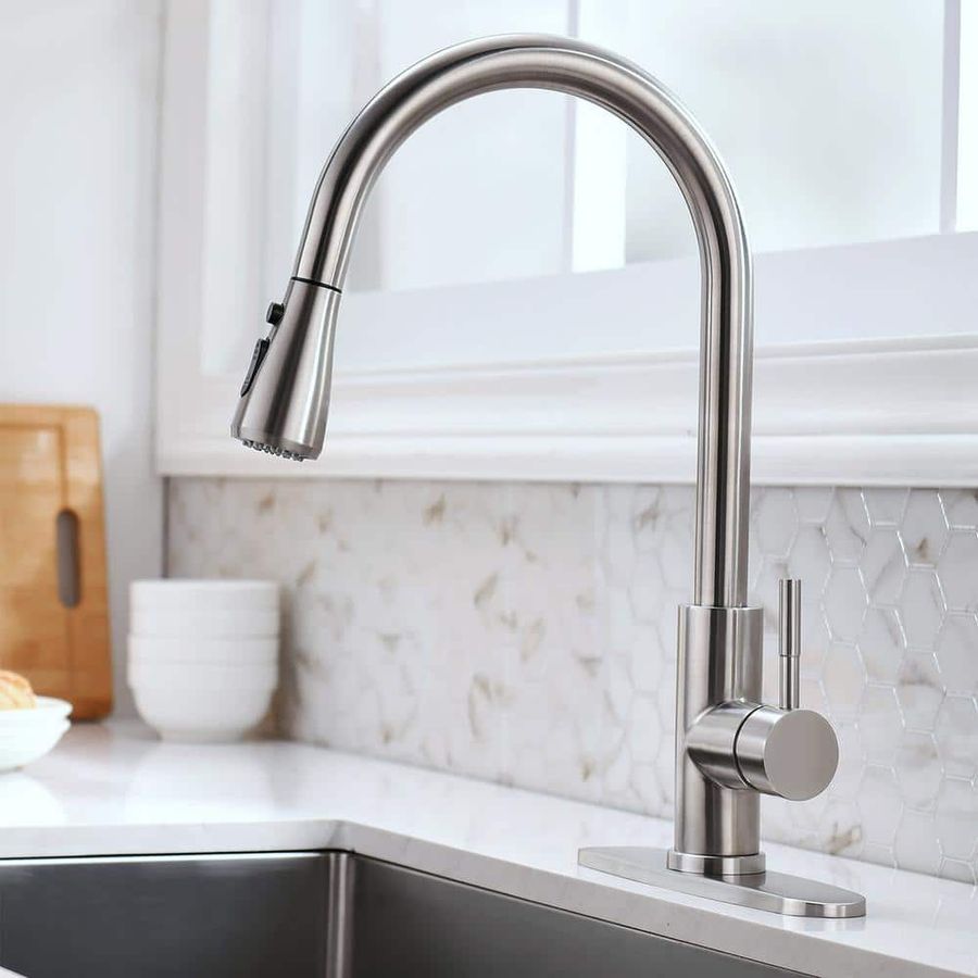 ruiling Modern 3 Spray Mode Single-Handle Pull-Down Sprayer Kitchen Faucet with Lead-free in Stainless Steel Brushed Nickel ATK-103 - The Home Depot added by Jamie Gallagher