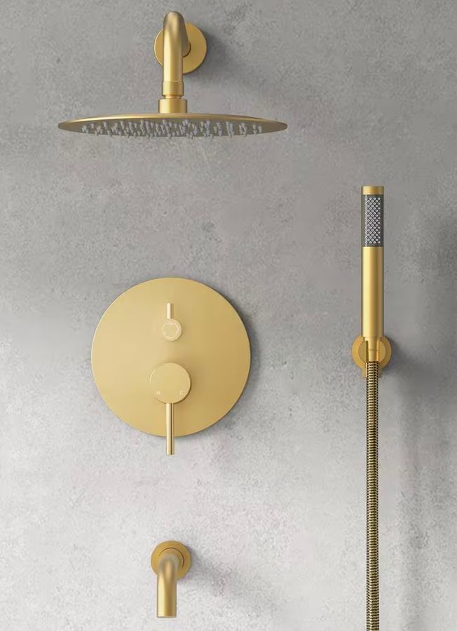 GRANDJOY 3-Spray Round High Pressure Wall Bar Shower Kit Tub and Shower Faucet with Hand Shower in Brushed Gold (Valve Included) SGF66GJ-12-BG10 added by Julianne Hart