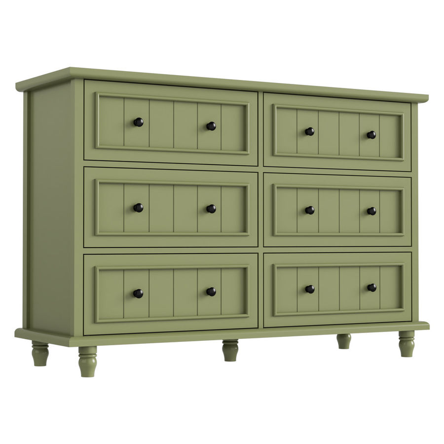 green dress with leopard shoes Henley Scalloped Edge 6 Drawer Wide Dresser, Sage Green main image 0