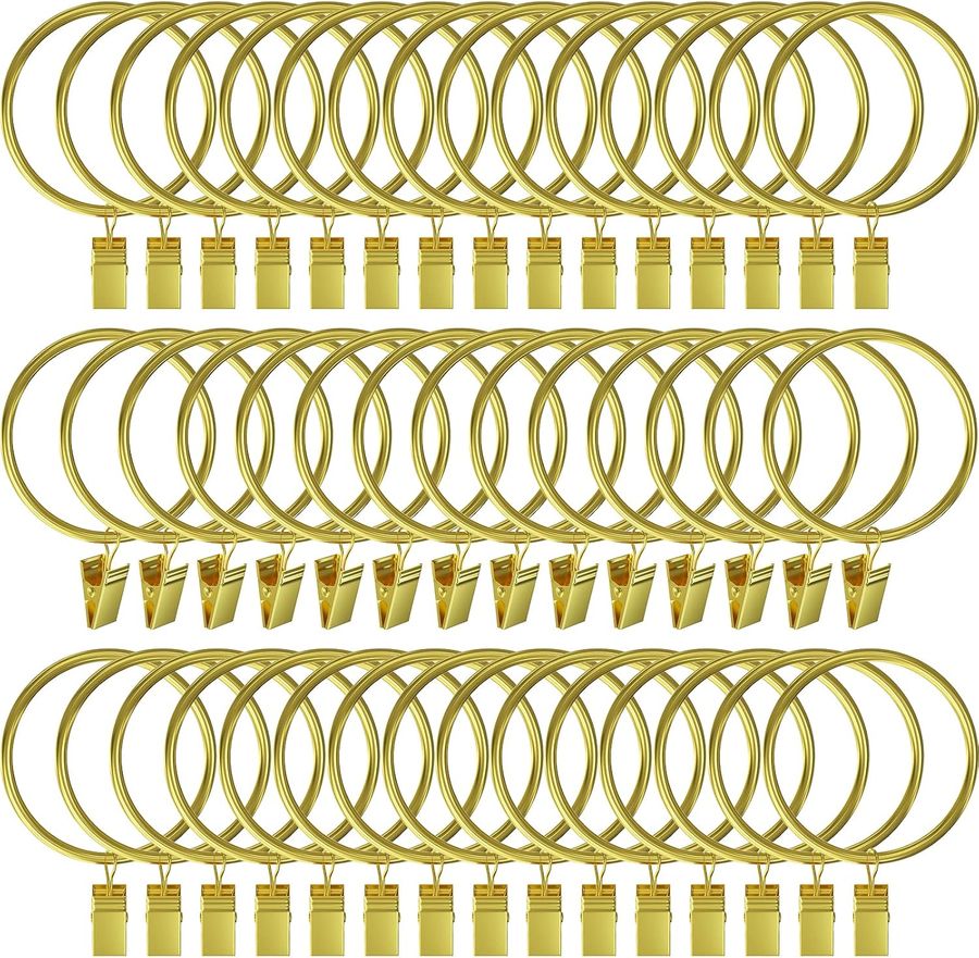44 Pack Curtain Rings with Clips 2 inch Gold for Drapes Drapery Rings, for Shower Tension Rod Rings Hooks Curtain Hangers Clips, Metal Stainless Steel Fits Diameter 2 in Rod, Gold added by Belinda McClendon