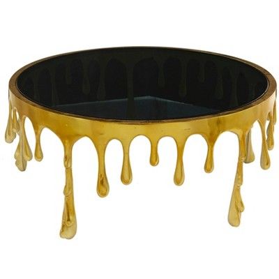 Contemporary Melting Drip Metal and Tempered Glass Coffee Table Gold - Olivia & May added by Yasmine Jones