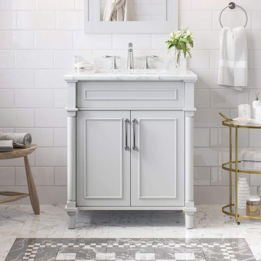 Home Decorators Collection Aberdeen 30 in. Single Sink Dove Gray Bath Vanity with Carrara Marble Top (Assembled) Aberdeen 30G - The Home Depot added by Allison Keach