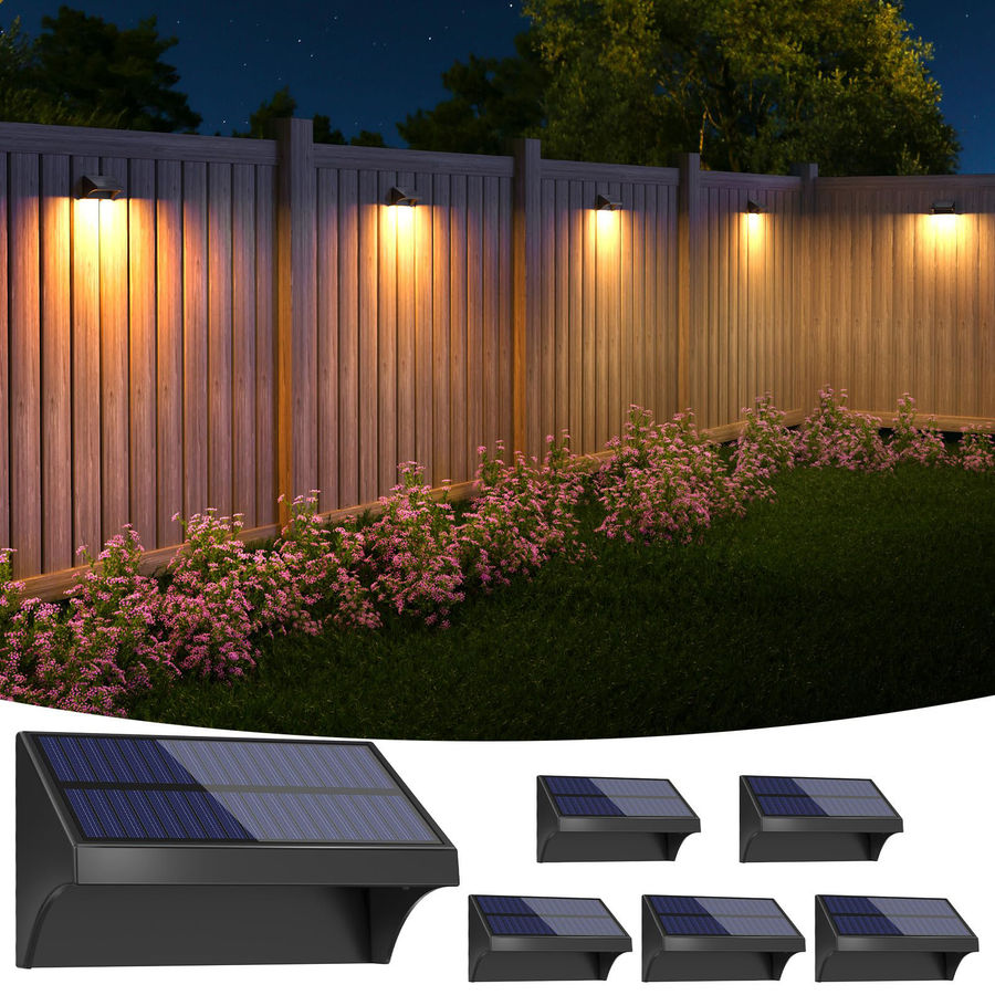 Zeki Shoggy Outdoor Fence Lights, 6 Pack Waterproof LED Solar Fence Lights With 1500Mah Battery, Warm White/Cool White/RGB, Easy-To-Install Wall Light For Deck, Patio, Railing, Stairs & Backyard – Black | Wayfair added by Maggie Norman