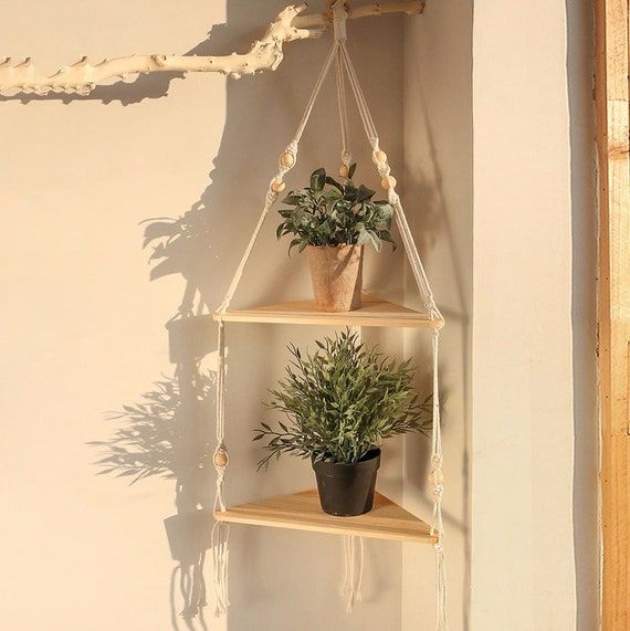 Boho Macrame Hanging Shelf Floating Boho Wall Shelf Bathroom - Etsy added by Elizabeth Wiley