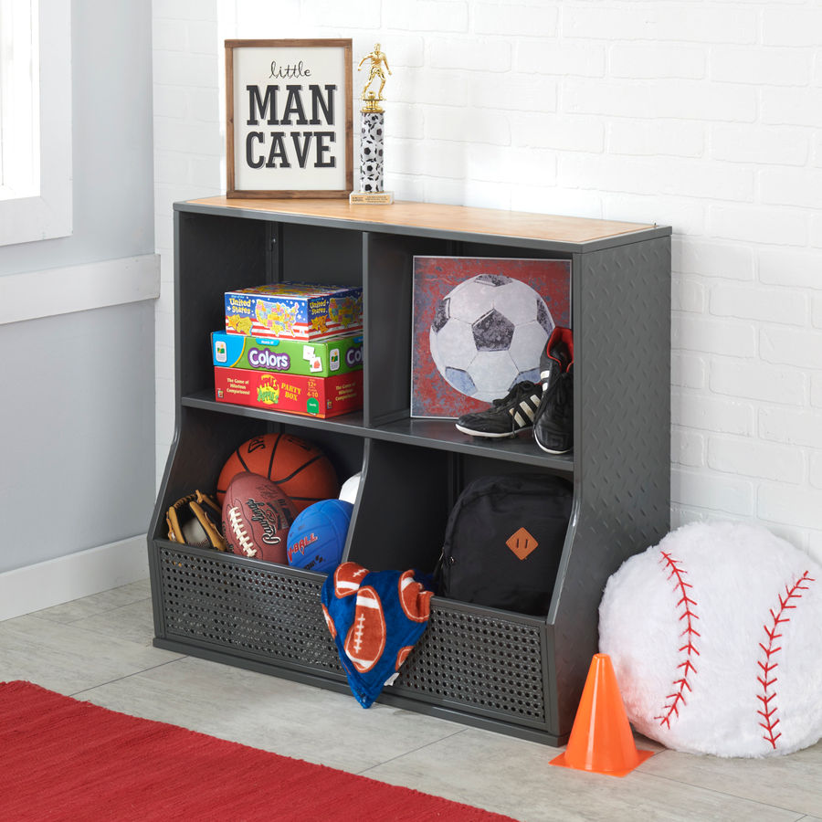 Isabelle & Max™ Metal And Bamboo Multi-Bin Storage Cubby - Charcoal/Natural | Wayfair added by Troy Johnson