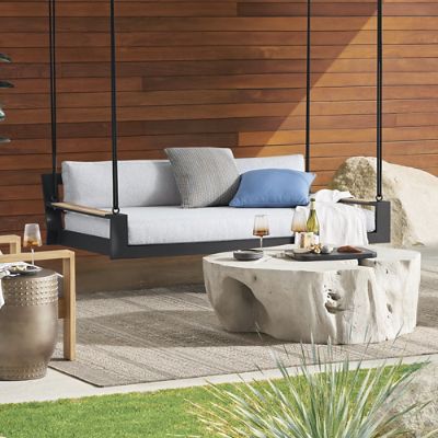 Overall Width: 73-3/4" Overall Depth: 44-3/4" Overall Height: 19-3/4" Seat Width: 66" Seat Depth: 36-1/4" Seat Height: 7-3/4" Arm Height: 10-1/4" Calhoun Aluminum Hanging Daybed | Frontgate added by Nicole Schwan