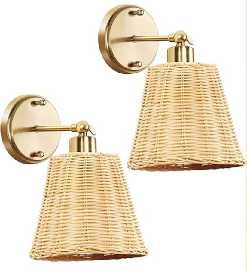 Frideko Rattan Rechargeable Battery Operated Wall Sconces Set of Two with Remote added by Julia Zucco