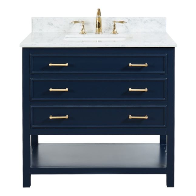 allen + roth Presnell 36-in Navy Blue Undermount Single Sink Bathroom Vanity with Carrara White Natural Marble Top added by Kate Lynn Nemett