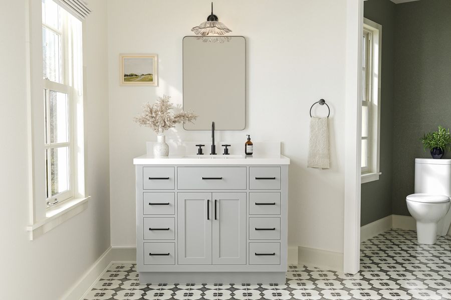 Ariel hepburn 43 in. single rectangle sink vanity with white quartz countertop in grey added by HELEN SALGADO