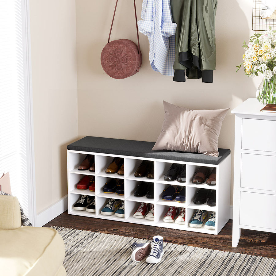 Loon Peak® 15 Pair Shoe Storage Bench & Reviews | Wayfair added by Rescued Room Design