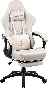Dowinx Gaming Chair Office Desk Chair with Massage Lumbar Support, Vintage Style Armchair PU Leather E-Sports Gamer Chairs with Retractable Footrest (Ivory) added by Madison Lynn Haughie