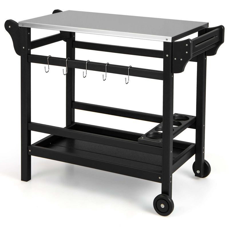 Costway Movable Outdoor Dining Cart Table with Stainless Steel Tabletop, Seasoning Tray added by Annette & Jennilyn Ivins