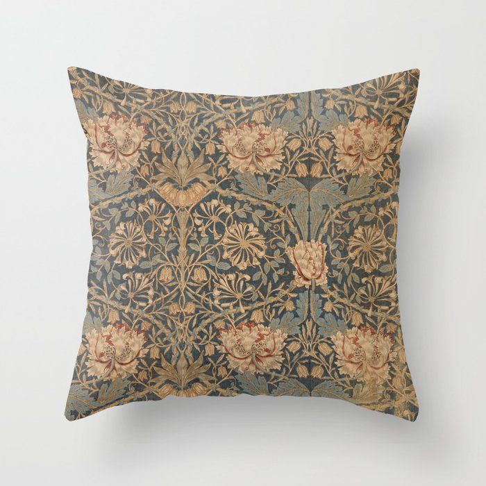 Honeysuckle by William Morris 1876 Antique Vintage Pattern, CC0 Spring Summer Throw Pillow by Beautiful Homes added by Beth Lee