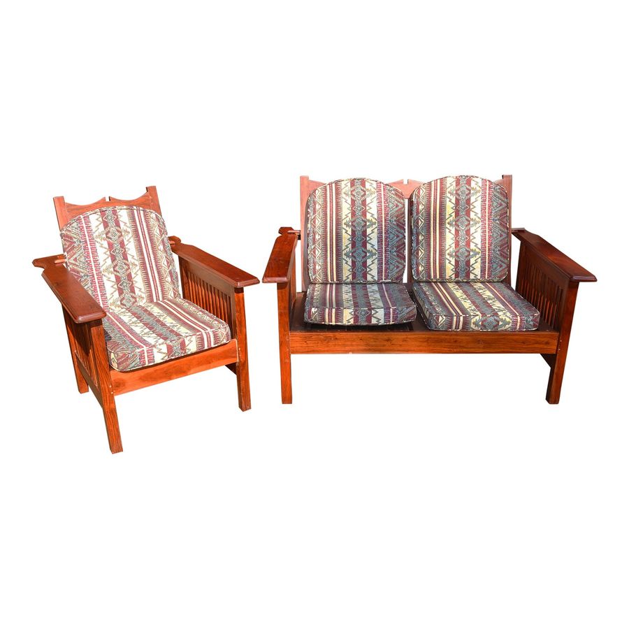 1980s Rhodesian Teak Loveseat & Chair Set With Hinged / Adjustable Backs- Set of 2 added by Florence Duah