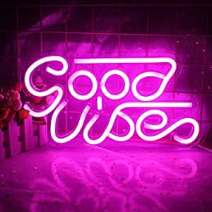 Good Vibes Neon Sign(13" X 7") with USB & Acrylic Board, Light Up Sign for Decor Room Beer Bar Game Room Wall Art Light Bedroom Restaurant Christmas Birthday Party LED Art Decoration Light (Pink) added by Parris Kerr