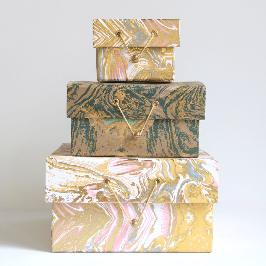 Gift Box - Handmade Recycled Marbled Paper Boxes - Square added by Andrea Halpern
