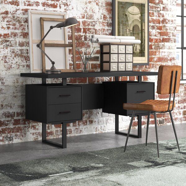 Lowery Computer Desk, Home Office, Laptop, Left, Right Set-Up, Storage Drawers, 60"L, Metal, Laminate added by Kate McKay Designs