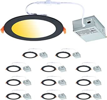 CycevSun Black Dimmable 6 Inch Slim LED Canless LED Recessed Light with Junction Box, 3000K-4000K-5000K Color Changing - 12W Ultra Thin Downlight, 120V, Bright 1050LM, CRI90, ETL Listed, 12 Pack added by Alexina Salinas