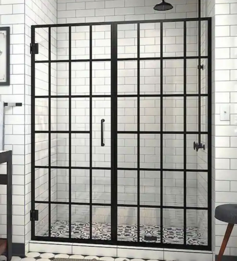 Unidoor Toulon 58-58 1/2 in. W x 72 in. H Frameless Hinged Shower Door in Satin Black added by Skylar Caledonia