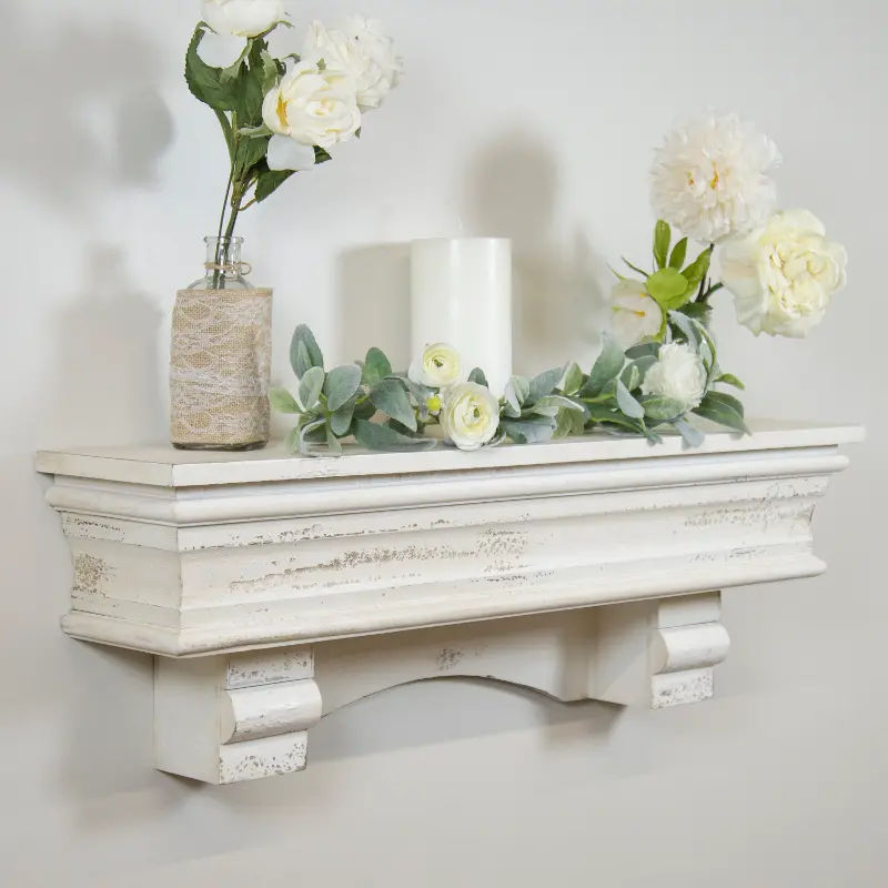 36 Inch Distressed White Wood Shelf | RC Willey added by Samantha Rice